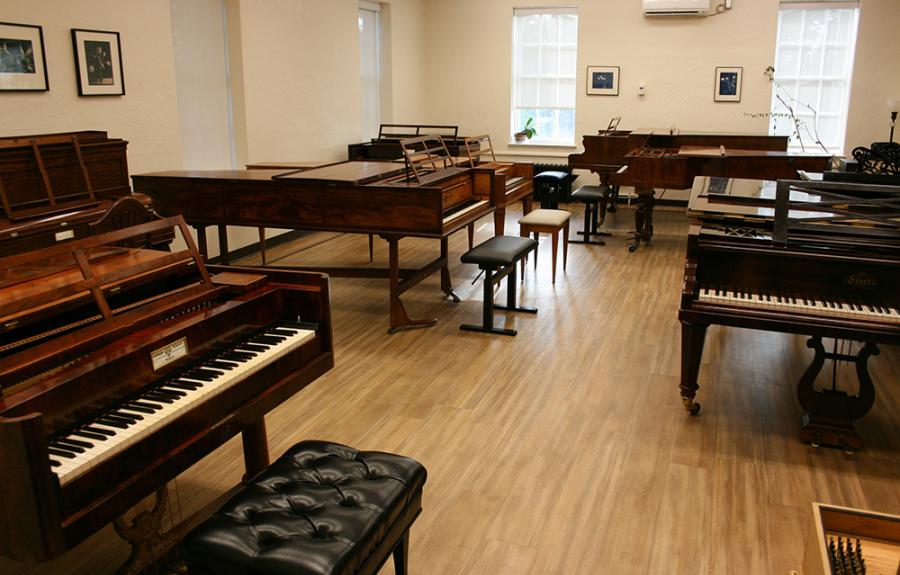 Room with a variety of historical keyboard instruments