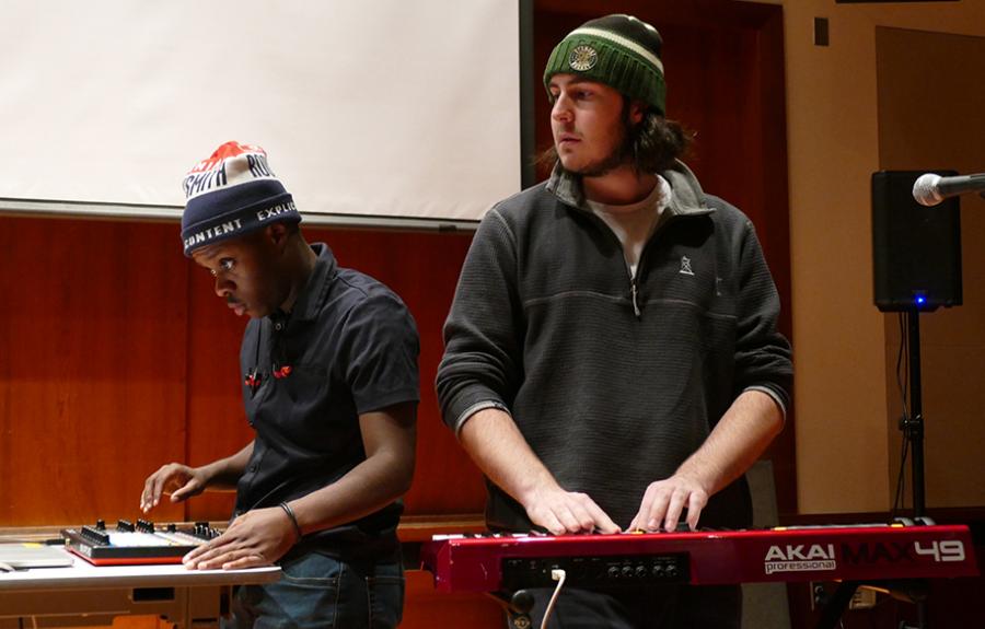 Two students perform live electronic music