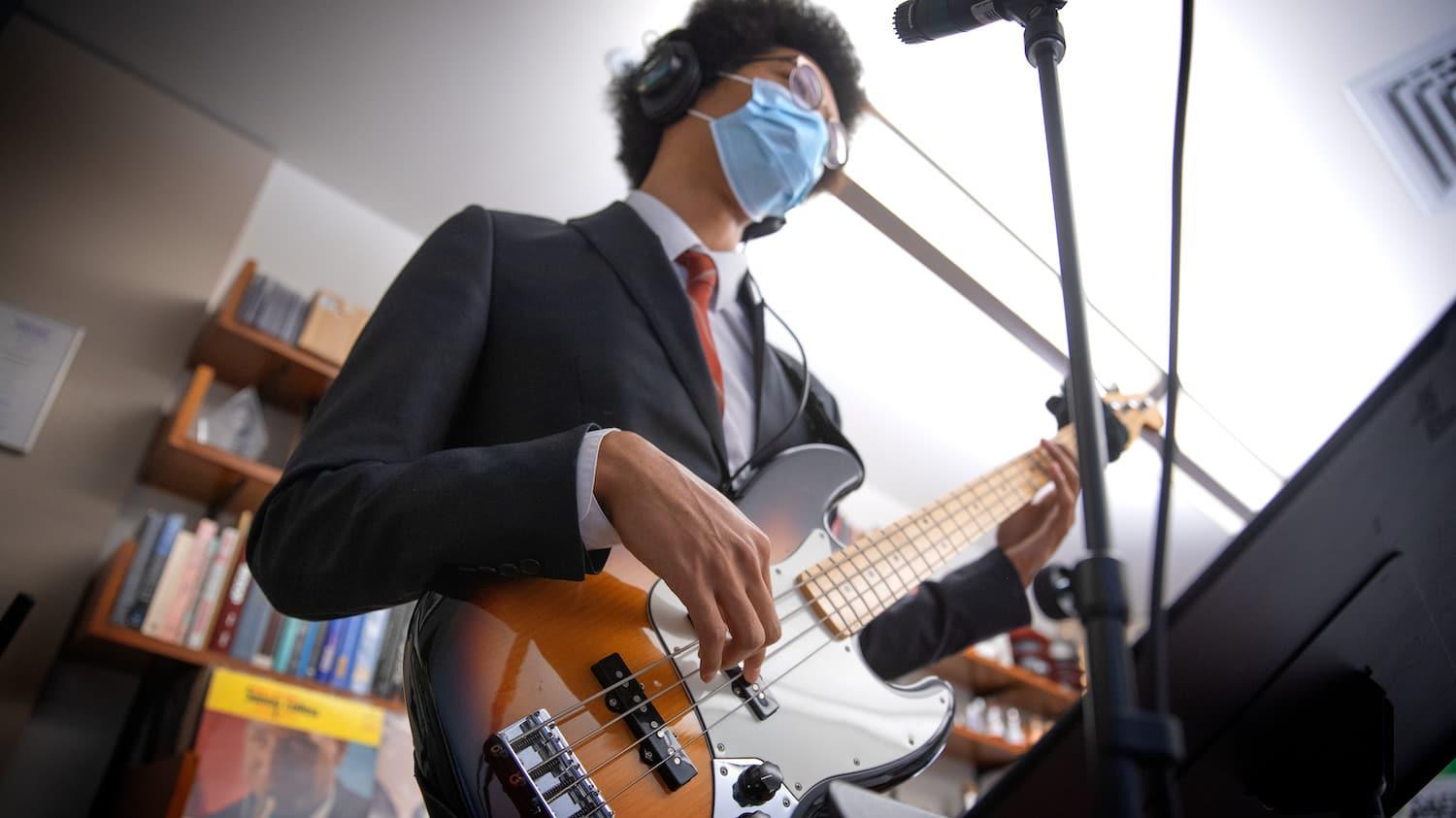 Bassist Steven Chin ’21 rehearses in Lincoln Hall.