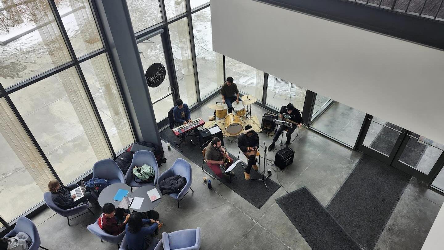 Students playing in a cafe